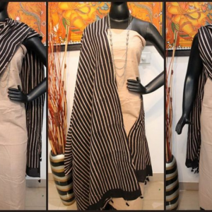 Pure cotton top and bottom with striped ajrakh mul cotton dupatta
