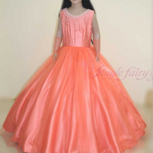 Peach stone encrusted satin and Net ball gown