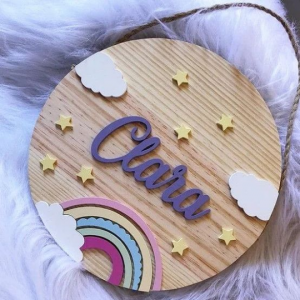 3d wooden name plate Size of circle - 8 inch diameter